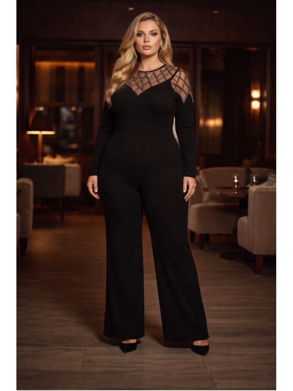 ChicMe Women’s Black Cut-Out Long Sleeved Jumpsuit, Size XL